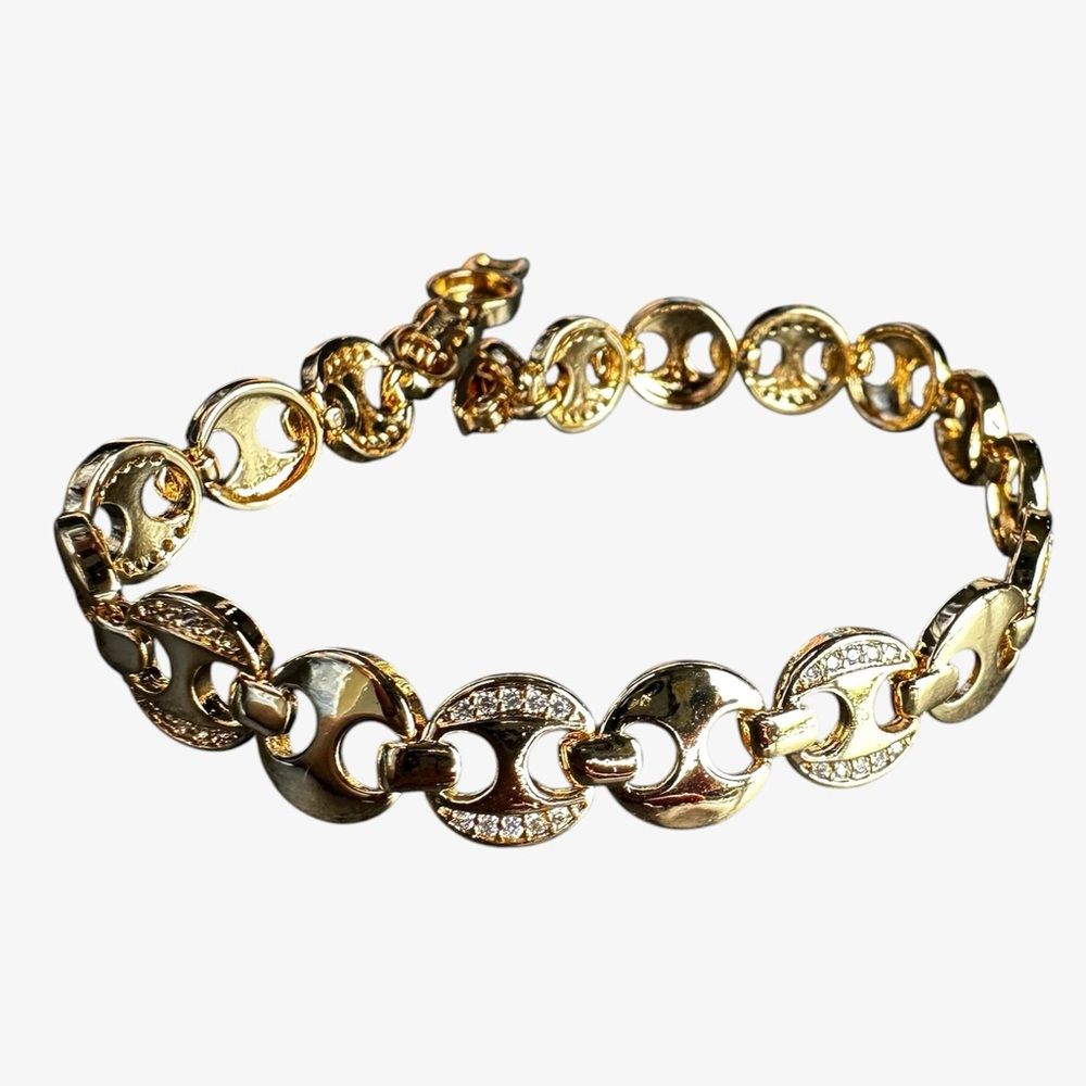 New Rose Gold Plated Round Link Tennis Bracelet Pave Cz Accents 6.75